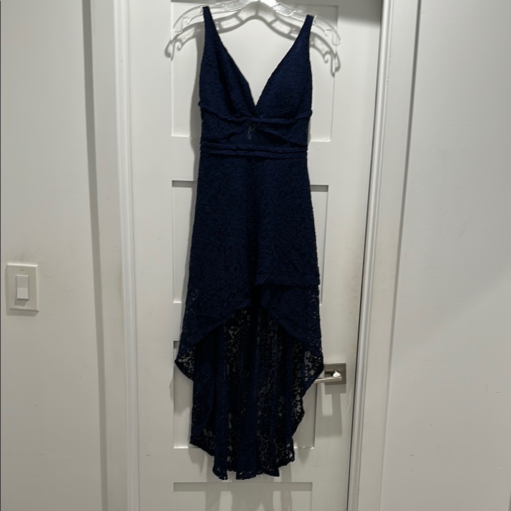 Laundry By Shelli Segal Blue High-Low Lace Dress